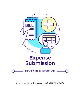 Expense submission multi color concept icon. Cost control, billing receipt. Transaction documentation. Round shape line illustration. Abstract idea. Graphic design. Easy to use in infographic
