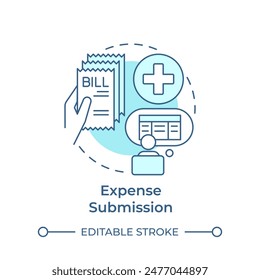 Expense submission soft blue concept icon. Cost control, billing receipt. Transaction documentation. Round shape line illustration. Abstract idea. Graphic design. Easy to use in infographic
