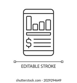 Expense Tracker App Linear Icon. Online Service For Controlling Budget. Financial Literacy. Thin Line Customizable Illustration. Contour Symbol. Vector Isolated Outline Drawing. Editable Stroke