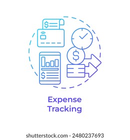 Expense tracking blue gradient concept icon. Credit card, spend submission. Financial report. Round shape line illustration. Abstract idea. Graphic design. Easy to use in infographic, presentation