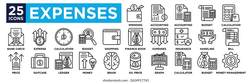 Expenses icon collection set. Containing design SPENDING ,ACCOUNTING ,ACCOUNTING ,BUDGET ,CALCULATION