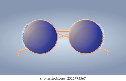 Expensive desk sunglasses with gold rims, blue lenses, and sparkling diamonds.