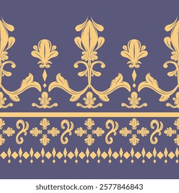 Expensive Detailed of Opulence Decoration Golden Scroll Ornament  Border Royal Victorian Delicate Pattern Embroidery Stripe Florals Leaves Petals Neatly Arranged with Geometric Rim for Luxury Design