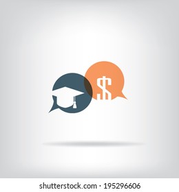 Expensive education concept with speech bubbles. Eps10 vector illustration.