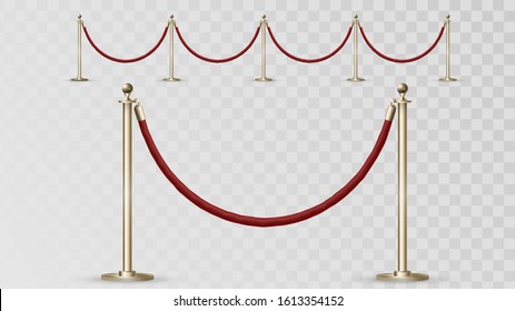 Expensive fences for the red carpet or club, the red guarding rope on the golden pillars