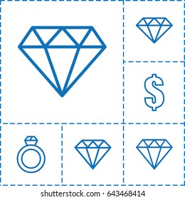 Expensive icon. set of 6 expensive outline icons such as diamond, diamond, dollar, gem