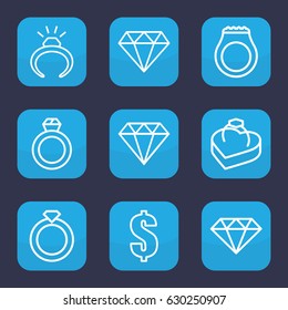 Expensive icon. set of 9 outline expensive icons such as ring, diamond, dollar, ring in box