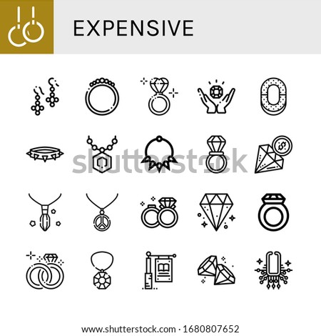 expensive icon set. Collection of Rings, Earrings, Bracelet, Diamond ring, Jewelry, Ring, Necklace, Pendant, Wedding ring, Diamond, Wedding rings, Gem, Signage icons