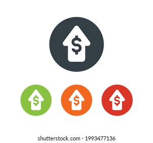 Expensive icon vector. Dollar arrow up icon on circle button sign.
