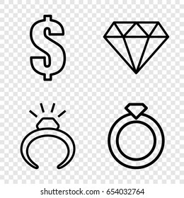 Expensive icons set. set of 4 expensive outline icons such as ring, diamond