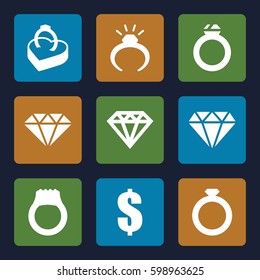 expensive icons set. Set of 9 expensive filled icons such as ring, diamond, Diamond, dollar, ring in box