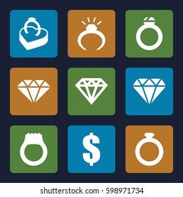 expensive icons set. Set of 9 expensive filled icons such as ring, diamond, Diamond, dollar, ring in box 