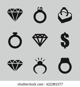 Expensive icons set. set of 9 expensive filled icons such as ring, Diamond, dollar, ring in box