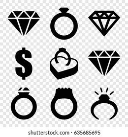 Expensive icons set. set of 9 expensive filled icons such as ring, diamond, diamond, dollar, ring in box