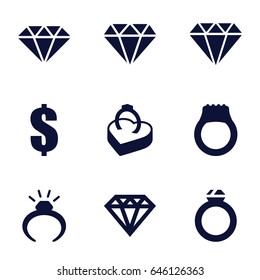 Expensive icons set. set of 9 expensive filled icons such as ring, diamond, diamond, dollar, ring in box
