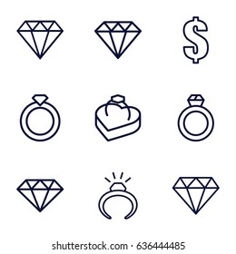 Expensive icons set. set of 9 expensive outline icons such as ring, diamond, diamond, dollar, ring in box