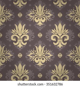 Expensive king seamless pattern with soft gray styled floral ornament elements on dust rose brown shaded background. Design for wallpapers and textile print.