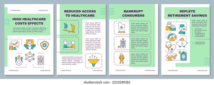 Expensive medical cost effects blue brochure template. Healthcare industry. Leaflet design with linear icons. Editable 4 vector layouts for presentation, annual reports. Arial, Myriad Pro fonts used