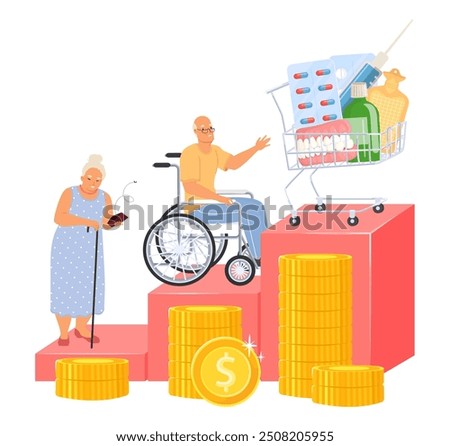 Expensive medicines for elderly people vector illustration
