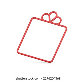 Expensive red metallic glossy gift box festive frame decorated by bow realistic Christmas tree toy vector illustration. Beautiful fashion shining isometric diagonal Xmas bauble for spruce hanging