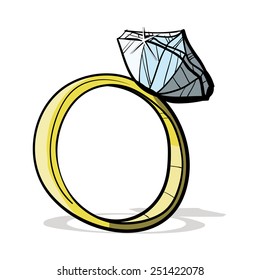 Expensive ring with diamond. A children's sketch. Ring cartoon. ?olor image.