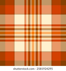 Expensive vector seamless background, iconic plaid texture fabric. Carnival check textile pattern tartan in orange and blanched almond colors palette.