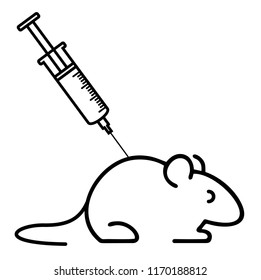 Experement laboratory. Laboratory Mouse With Test Tubes. Vector flat outline icon illustration isolated on white background.