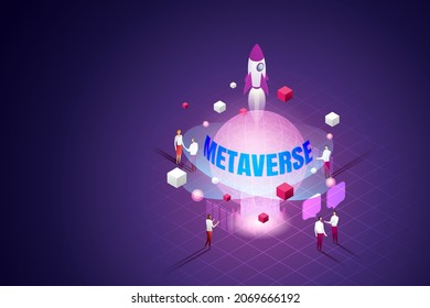 Experience 3D Metaverse, the limitless virtual reality technology for future users and digital devices of the business world. isometric vector illustration.