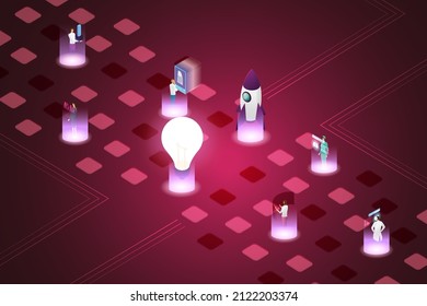 Experience 3D Metaverse, the limitless virtual reality technology for future users and digital devices. isometric vector illustration.