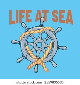 Experience the adventure of the open waters with this captivating illustration of a boat captain steering with a wheel. A tribute to maritime skill and navigation!