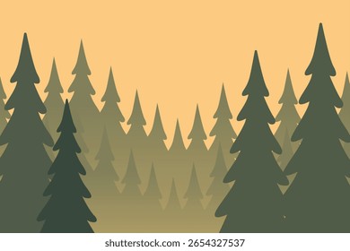 Experimente a beleza de uma serena silhueta de floresta sempre verde, situada contra um céu de pôr do sol vibrante, oferecendo uma representação tranquila e artística da maravilha da natureza.