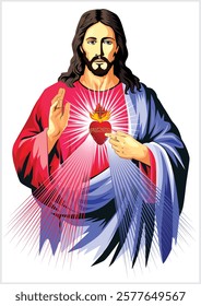 Experience the beauty of this editable detailed vector realism of the Divine Mercy portrait. Perfect for religious prints, prayer cards, church banners, and devotional materials