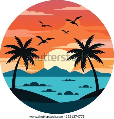 Similar – Image, Stock Photo Silhouetted birds flying over water at sunset
