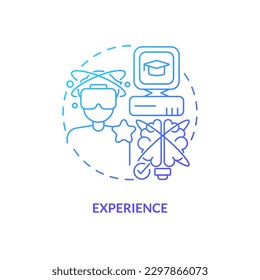 Experience blue gradient concept icon. Explore items and events in virtual reality. Layer of metaverse abstract idea thin line illustration. Isolated outline drawing. Myriad Pro-Bold font used