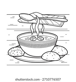 Experimente la calidez reconfortante de la sopa caliente al vapor servida con panecillos recién horneados, un conjunto perfecto para una comida deliciosa y satisfactoria. Esta escena evoca la comodidad y el placer culinario.