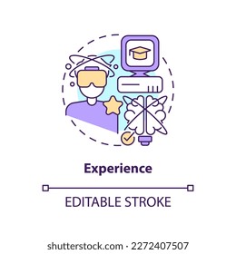 Experience concept icon. Enjoy virtual reality world. Layer of metaverse abstract idea thin line illustration. Isolated outline drawing. Editable stroke. Arial, Myriad Pro-Bold fonts used