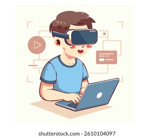 Experience the cutting-edge world of virtual reality technology through the eyes of a boy using a virtual reality headset.
