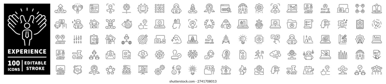 Experience editable line icons set. Outline symbols for user interaction