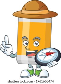 Experience explorer of beer can cartoon character style using compass