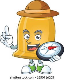 Experience explorer of bell cartoon character style using compass. Vector illustration