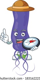 Experience explorer of blue spirila cartoon character style using compass. Vector illustration