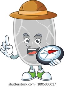 Experimente el explorador del estilo de personaje de caricatura nitrospirae usando brújula. Ilustración del vector