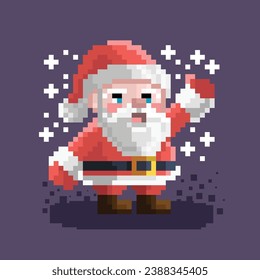 Experience festive cheer with our Dear Santa Claus, a charming pixel art vector illustration that depicts a cheerful Santa Claus amid gently falling snowflakes.