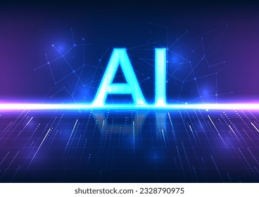 Experience a futuristic vector illustration technology concept. AI character surrounded by light-directed stripes signifies the role of artificial intelligence in the interconnected technology network