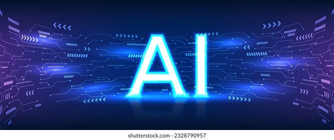 Experience the futuristic world of technology through a vector illustration. Blue tones, AI character, and circuit board elements symbolize the role of artificial intelligence in a connected network.