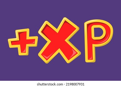 Experience game icon vector isolated. Illustration of red and golden letters XP. Video game sign, level up.