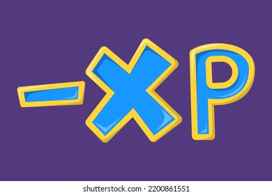 Experience game icon vector isolated. Illustration of blue and golden letters XP. Video game sign, level down, lost experince points.