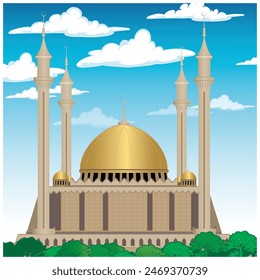 Experience the grandeur of Nigeria's National Mosque with our editable vector art. Craft stunning designs infused with the cultural richness of this iconic architectural masterpiece