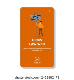 experience hicks law web vector. psychology cognitive, load making, time response experience hicks law web web flat cartoon illustration