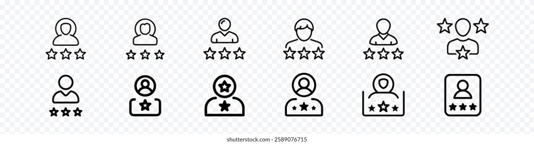 experience icon, Man and three stars, rating line icon. User reviews, client loyalty or customer satisfaction icon